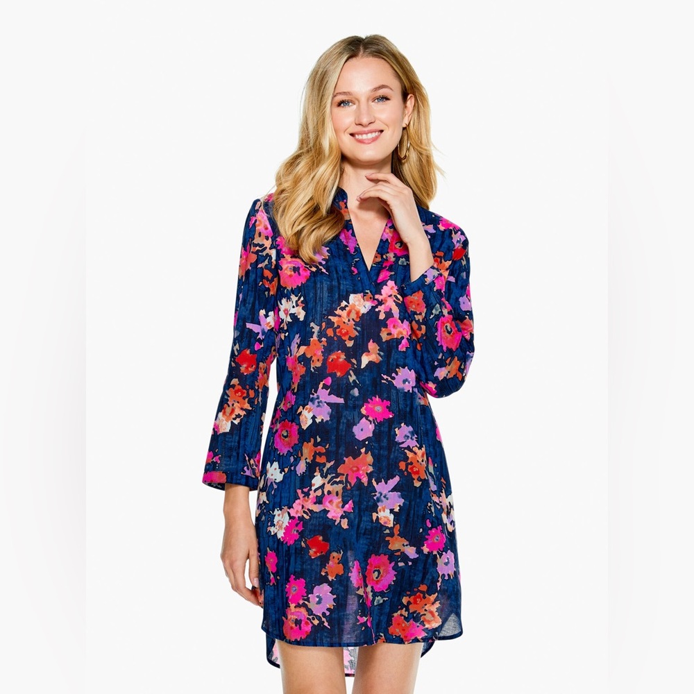 Nic + Zoe - GLOWING BLOSSOMS CRINKLE TUNIC DRESS - Size Small